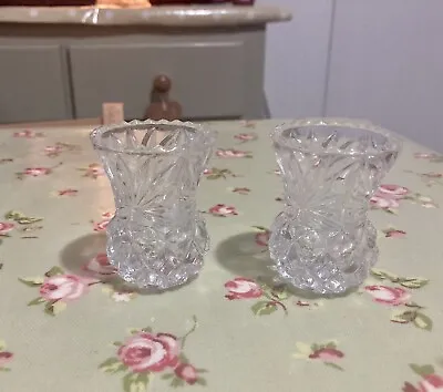 Buy Pair Of Pretty Vintage Cut Glass Crystal Candle Holders ~ VGC • 14.99£
