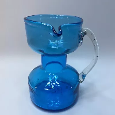 Buy Vintage Glass Small Cobalt Blue Jug / Pitcher, Clear Handle 4.7  Tall • 14.24£