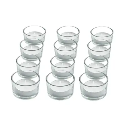 Buy Set Of 12 Circle Tea Light Pillar Candle Holders Modern Clear Glass Design Zeno • 6.95£