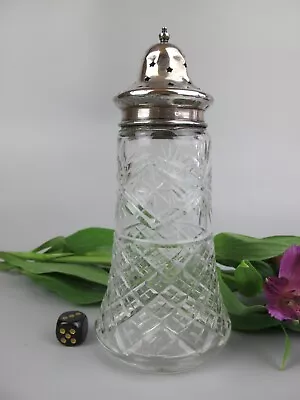 Buy Sugar Shaker Caster Sifter. Hallmarked Silver Lid, Cut Crystal Glass. VTG C.1924 • 19.99£