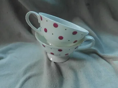 Buy LAURA ASHLEY HOME ~ PAIR FOOTED TEACUPS In POLKA DOT SPOT PATTERN ~ WHITE & PINK • 12.99£