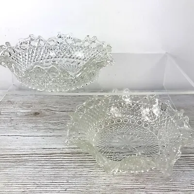 Buy Two Sowerby Art Deco Pressed Glass Clear Fluted Ruffled Edge Bowl 8” • 8.99£