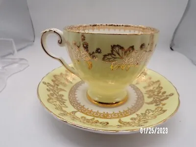 Buy Royal Grafton Fine Bone China Tea Cup & Saucer Set Pastel Yellow Floral Gilded • 18.97£