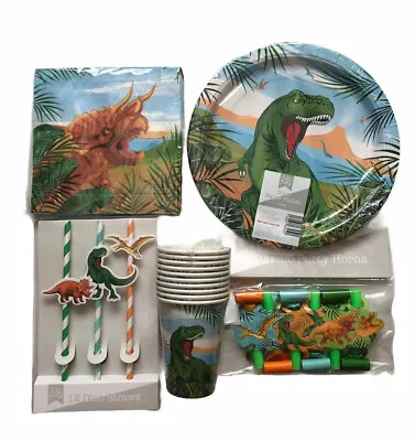 Buy Dino Dinosaur Party Tableware Paper Plates,Cups,Napkins,Straws,Horns,Cake Topper • 3.90£