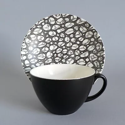 Buy Poole Pottery Black Pebble Tea Duos Teacups Saucers C106 Mint Mid-century Modern • 24.99£