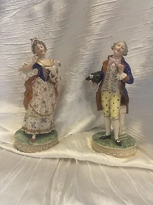 Buy Antique 19th Century Pair Of Dresden Multi-Color Porcelain Colonial Figurines  • 284.17£