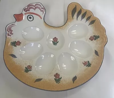 Buy Herend 6 Deviled Egg Plate Hand Painted Rooster Chicken Flowers Vintage • 24.01£