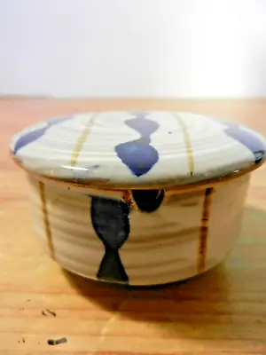 Buy Vintage Art Pottery Blue & White Striped Ceramic Round Sauce Pot & Lid D 7cms • 7£