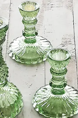 Buy Green Coloured Glass Candlestick, Dinner Taper Candleholder, 10cm Leela Spring • 8£