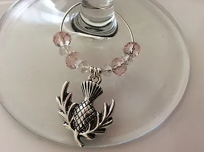 Buy Pink Scottish Thistle Crystal Wine Glass Charms Wedding Favours Gifts • 17£