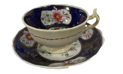Buy Antique Gaudy Welsh  Floret  Ceramic Tea Cup With Saucer ( G3) • 18.99£