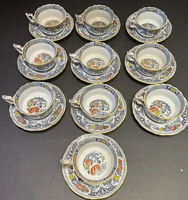 Buy Antique Cauldon  China Coffee Cups + Saucers #344284  Blue Yellow Red Floral • 187.70£