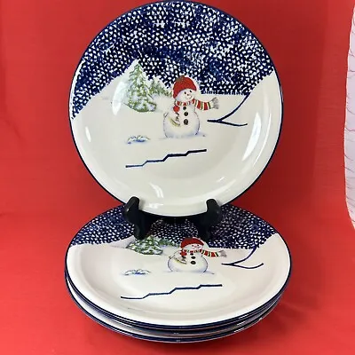 Buy 4 Dinner Plates Thomson Pottery Snowman Vintage 10 1/4” Blue • 24.87£