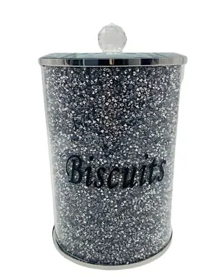Buy Luxury LARGE Silver Crushed Diamond Crystal Glass Biscuit Jar Storage Canister  • 27.99£