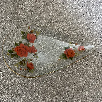 Buy Chance Brothers Glass Plate Red Rose Teardrop Dish Vintage 1970’s • 8.99£