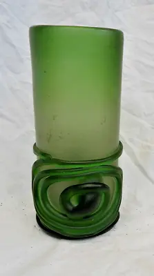 Buy Vintage Heavy Green Glass Vase - Hand Blown And Worked • 19.99£