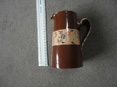 Buy Rare Gibsons Pretty  Pottery Water Jug Brown With Floral Pattern Gold Handle • 11.99£