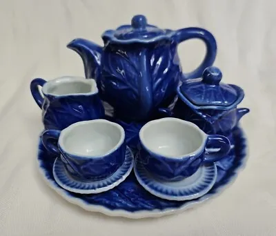 Buy Child Blue Porcelain Cabbage Ware Tea Set 10 Pcs 3.5  Lovely Uncommon VGUC • 38.42£