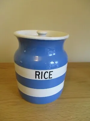 Buy Vintage Cornishware RICE Storage Jar & Lid Blue & White Stripe Black Shield 16cm • 20£