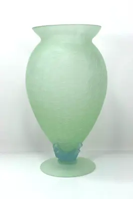 Buy Frosted Crackled Green & Blue Art Glass Vase, Footed 9  Tall 5  Wide Decorative • 8.63£