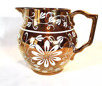 Buy Gray's Pottery Gold Lustreware Pitcher With White Daisy Pattern 5  Tall • 27.82£