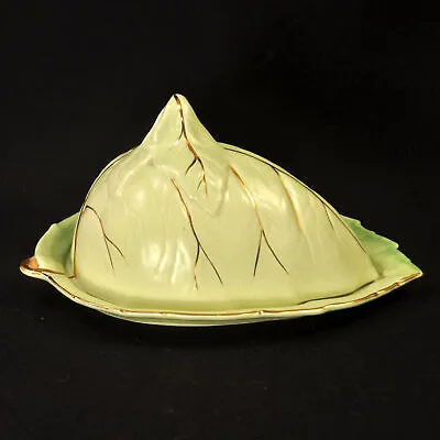 Buy Royal Winton Grimwades Butter Cheese Keeper Leaf Ware Light Green W/Gold 1950's • 41.71£