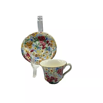 Buy Vintage Flat Demitasse Cup & Saucer Sussex Cherry Chintz By Erphila Germany #2 • 33.56£
