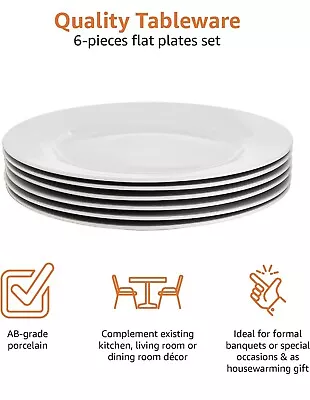 Buy Dinner Set Dinnerware 6 Plates Amazon Basics 6pcs White Plate Tableware Crockery • 12.99£