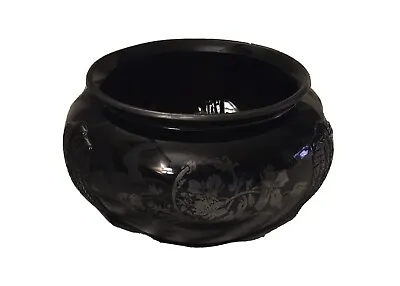 Buy Vtg. LE Smith Black Amethyst Glass Bowl Silver Floral Overlay & Embossed Design. • 19.18£
