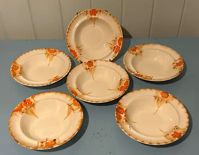 Buy Art Deco Swinnertons Hampton Ivory Orange Breakfast Bowl Dessert Dishes • 20£