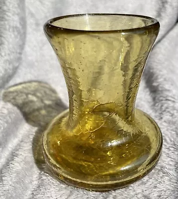 Buy Vintage  Amazing Crackle Art Glass Hand Blown Honey Amber  Vase Small 3 1/2” • 22.88£