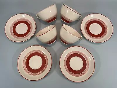 Buy Mid Century Grays Pottery Handpainted Banded Cups And Saucers X 4 Vintage 50's • 39.99£
