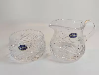 Buy Lead Crystal Glass Bohemia Hand Cut  Sugar Bowl & Creamer Czechoslovakia Vintage • 20£