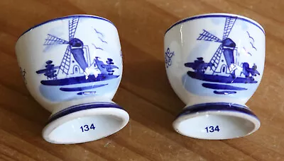 Buy Pair Of Vintage Delftware Windmill Design Handpainted Egg Cups - Elesva Holland • 16.99£