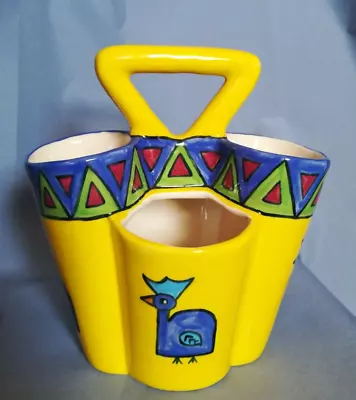 Buy Brightly Coloured Ceramic Cutlery Caddy Planter Vase Aztec Style Jungle China • 10.95£