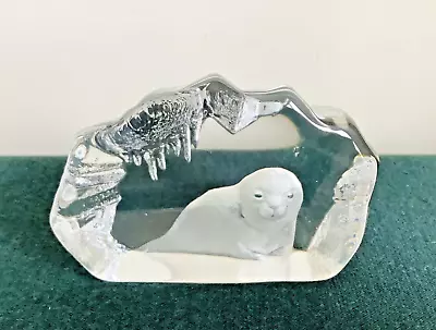 Buy Mats Jonasson Sweden Glass Crystal Baby Seal Paperweight Signed 618 Grams • 3£