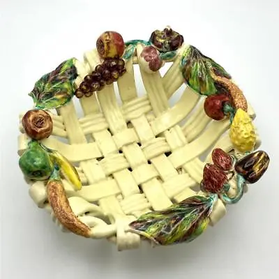 Buy Mid Century French HENY Majolica Figural Fruit Bowl Basket Coupe De Fruits • 64.95£