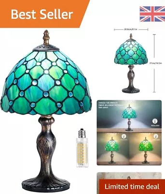 Buy Vintage Stained Glass Table Lamp - Handcrafted Art Nouveau Design - Green Pearl • 125.99£