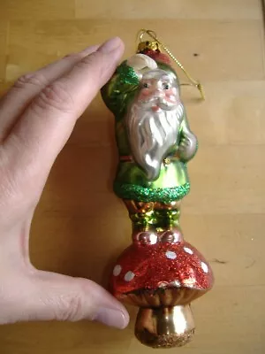 Buy Gnome On Toadstool Christmas Tree Bauble - Gorgeous Large Glass Tree Ornament • 12.99£