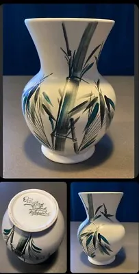 Buy Radford England Handpainted Vase Signed Black/Green Leaf/Bamboo Design 1970s • 35£
