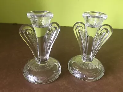 Buy 1930's Bagley Clear Glass Candle Holders • 6.99£