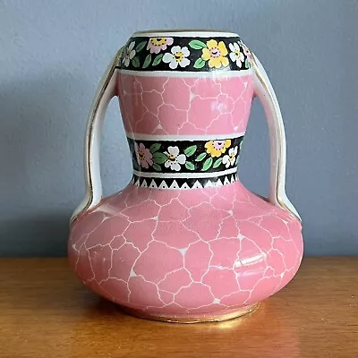 Buy Vintage A E Gray & Co Ltd Pottery Hanley Alex Pink Floral Handled Vase • 14£