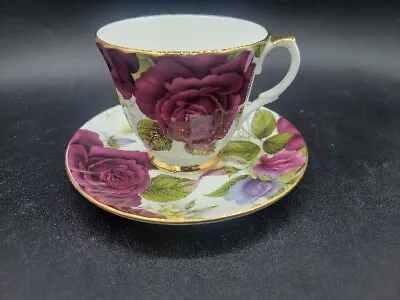 Buy Duchess Fine Bone China Gilded Pedestal Teacup & Saucer Fuchsia Roses Floral • 45.54£