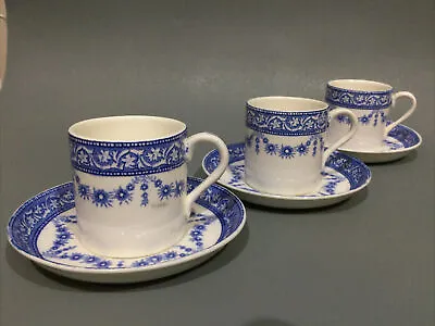 Buy J & G Meakin “ Woodbine “ Blue & White China 3 X Coffee Cups & Saucers • 17.95£