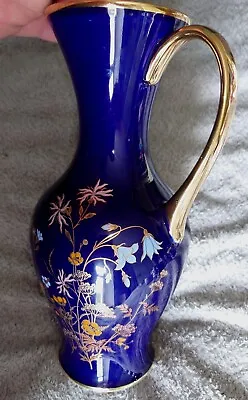 Buy Vintage Royal Porzellan Bavaria KPM Cobalt Blue & Floral Jug Vase 1107 /27cm   • 16£