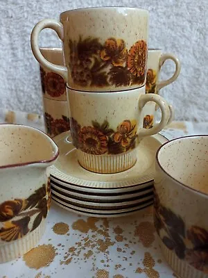 Buy Poole Pottery Set  'Thistlewood' 6 Cups And 5 Saucers X Milk & Sugar Bowl Retro  • 14£