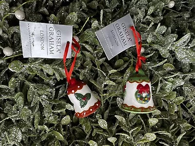 Buy Gisela Graham Christmas Tree Decorations Pottery Small Bells Red & Green • 8£