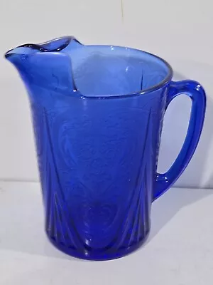 Buy Vintage Cobalt Blue Depression Glass Pitcher Royal Lace  • 57.18£