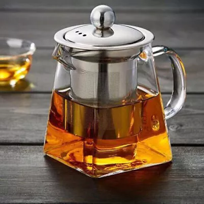 Buy Heat Resistant Clear Glass Teapot Jug With Infuser Coffee Tea Leaf Herbal Pot~ • 7.87£