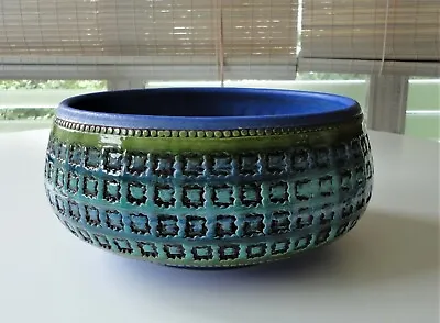 Buy MCM Modern Bitossi Italy Incised Londi Rimini Blue Green Pottery Bowl Planter • 261.22£